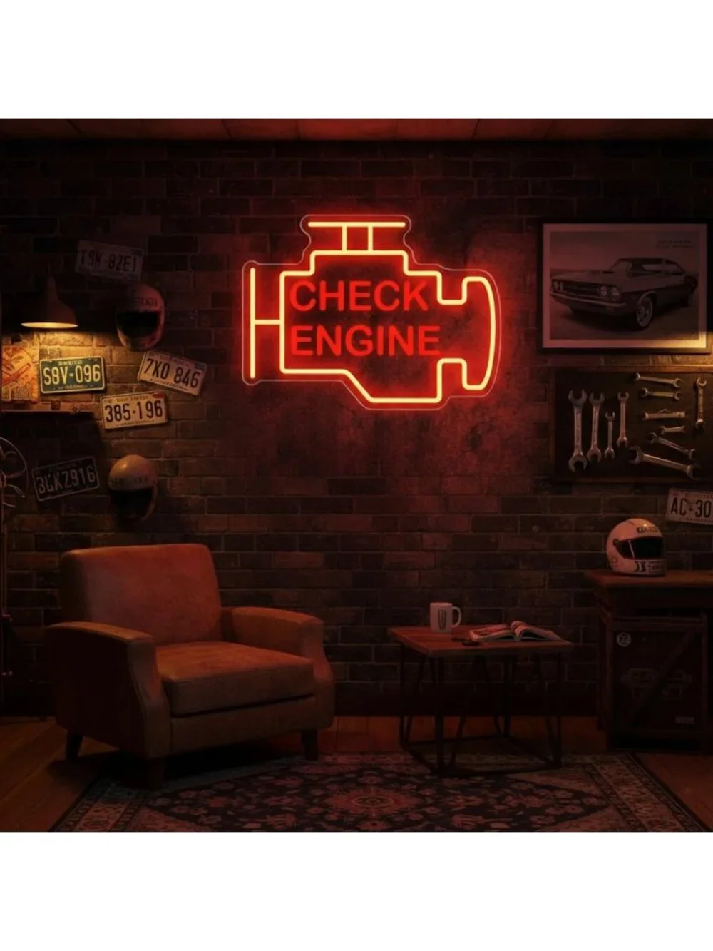 Dimmable LED Neon Sign - 15x11in Check Engine Light for Garage Wall Decor, USB
